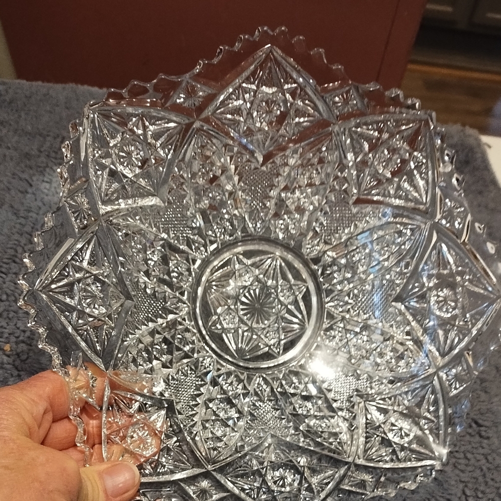 American Brilliant Cut Glass Hobstars and Stars Design Bowl - Picture 11 of 11
